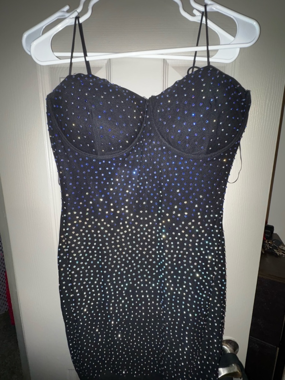 Haute Monde Black Strapless Rhinestone Bustier Dress